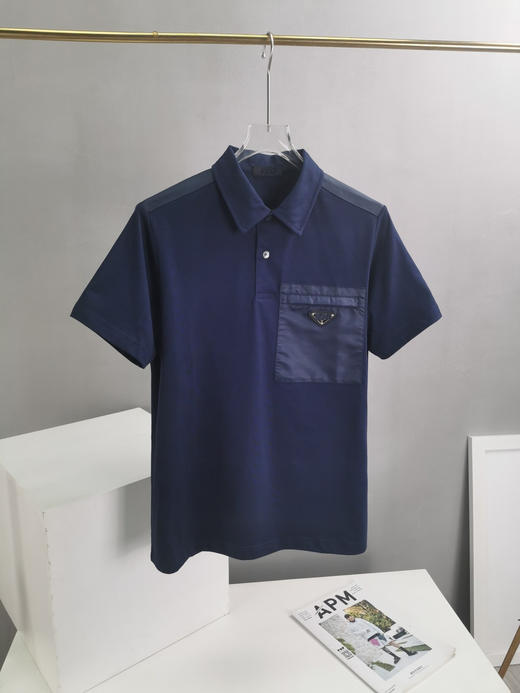 金属三角标 2024夏季新款 胸前口袋小铁标 拼接纯棉短袖Polo衫 Z-11853 商品图1