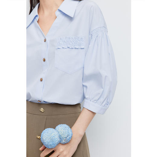 【商场同款】诗凡黎蓝色翻领气质衬衫2024夏新款衬衣女3F4120931 商品图3