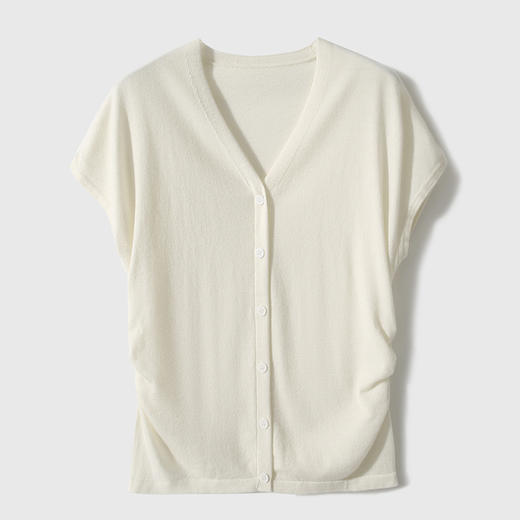 【小蛮腰针织】16针丝光打褶收腰V领小飞袖针织上衣 商品图8