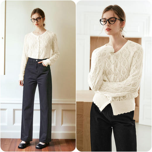 
OLrain欧芮儿法式白色镂空针织开衫女秋季2024新款马海毛显瘦上衣 商品图1