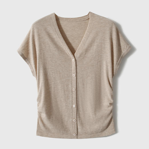 【小蛮腰针织】16针丝光打褶收腰V领小飞袖针织上衣 商品图11