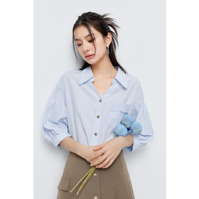 【商场同款】诗凡黎蓝色翻领气质衬衫2024夏新款衬衣女3F4120931
