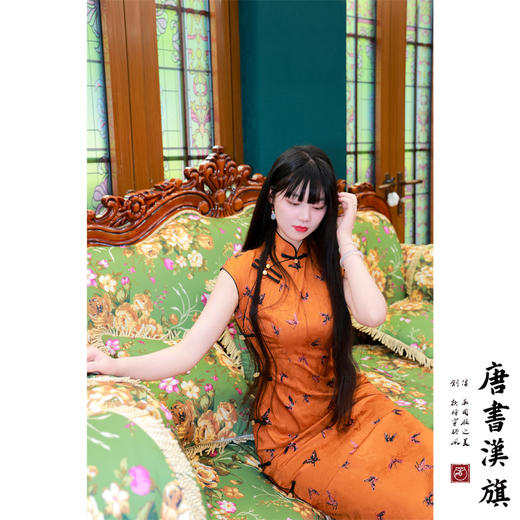 【苡橙】橙色微袖飞蝶改良旗袍气质温婉新中式 商品图4