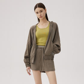 谜底运动休闲套装女士2024秋季新品连帽薄款外套+短裤243MTZ1167