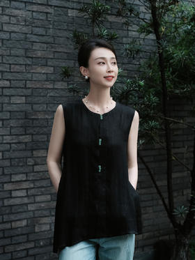 盛唐牡丹 |文竹真丝香云纱设计款长马甲