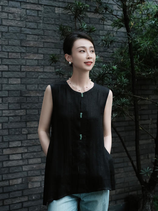 盛唐牡丹 |文竹真丝香云纱设计款长马甲 商品图0