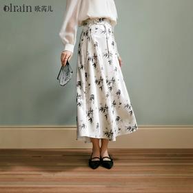 
OLrain欧芮儿新中式缎感半身裙女秋2024新款复古高腰气质国风裙子