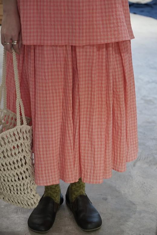 apuntob 粉红格纹弹性腰百褶裙半身裙 商品图0