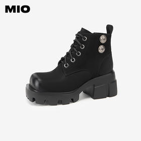MIO米奥冬季圆头高跟户外靴牛皮革酷飒显高厚底马丁靴女靴M245630207