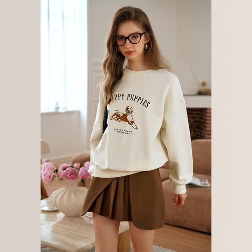 OLrain欧芮儿美式杏色刺绣卫衣女早秋2024年新款宽松休闲慵懒上衣 商品图1