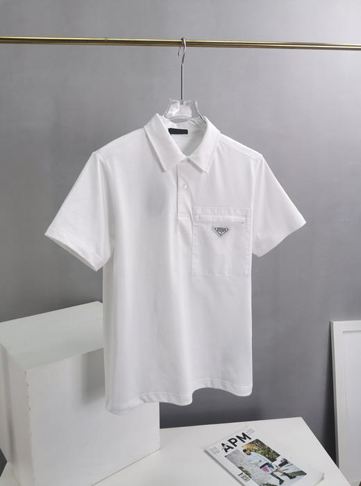 金属三角标 2024夏季新款 胸前口袋小铁标 拼接纯棉短袖Polo衫 Z-11853 商品图4