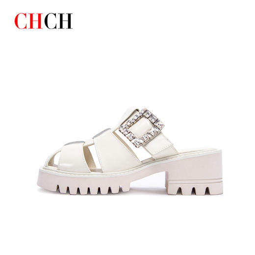 CHCH专柜同款春夏新品牛皮革方钻猪笼半拖CN1B1051 商品图4