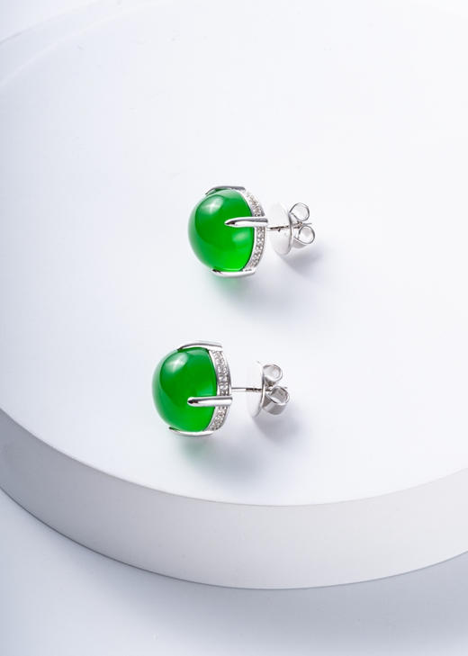 722-8 镶钻四爪绿玉髓耳钉 鸽子蛋型素面【8mm】【12mm】 商品图2