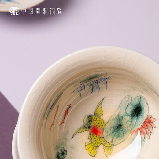 问鼎钧瓷鹅黄五彩青花三才盖碗（清夏） （缺货） 商品图2