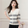 CC-5-6006小香风条纹针织衫中袖t恤女2024早秋装薄款时尚洋气七分袖上衣 商品缩略图2