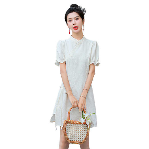 2025年夏款中长款立领短袖提花A字裙新中式国风气质连衣裙HMQY5326 商品图4