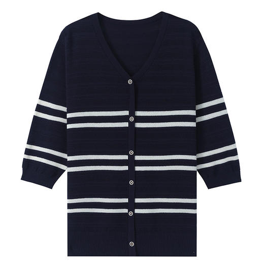 CC-5-6006小香风条纹针织衫中袖t恤女2024早秋装薄款时尚洋气七分袖上衣 商品图4