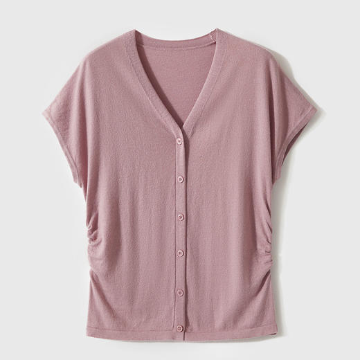 【小蛮腰针织】16针丝光打褶收腰V领小飞袖针织上衣 商品图10