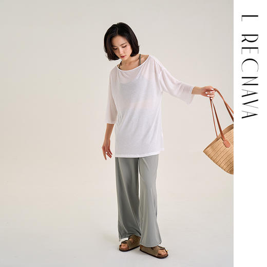 凉感爽滑面料 UPF50+防晒宽松直筒裤 显高显瘦 脚口抽绳长裤 商品图4