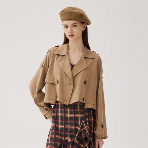 谜底短款箱型外套女士2024秋季新品通勤风西装领双排扣243MW0994 商品图0