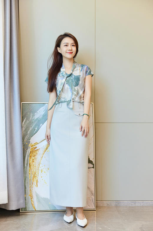 莫兰迪绿晕染真丝衬衣 商品图0