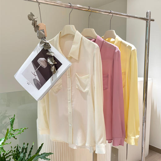 真丝防晒衬衫女2024春夏新款长袖宽松纯色100%桑蚕丝双绉砂洗上衣 商品图0