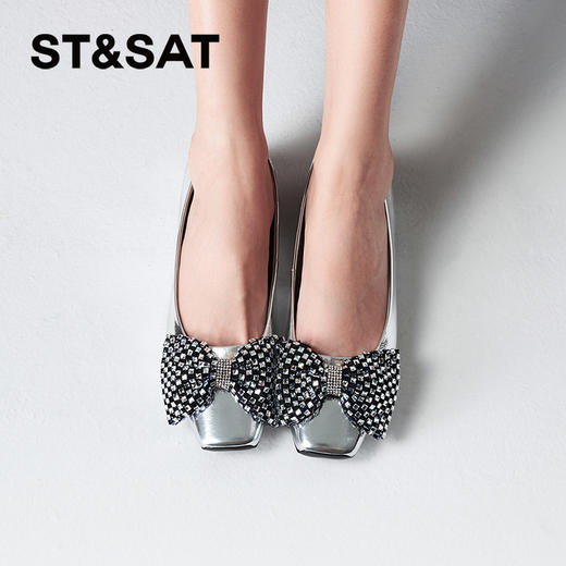 星期六闪钻蝴蝶结方头粗跟单鞋SSC3111322 商品图1