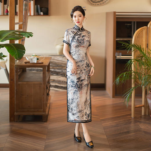 SYG-775老上海真丝旗袍2024年夏季新款桑蚕丝高级印花年轻款女新中式日常 商品图2