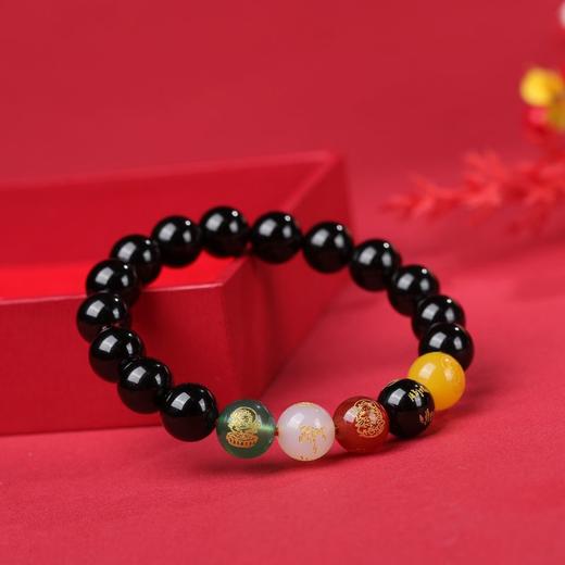 珩钻  新中式五路财神男款黑玛瑙手串国潮手链10mm 商品图2