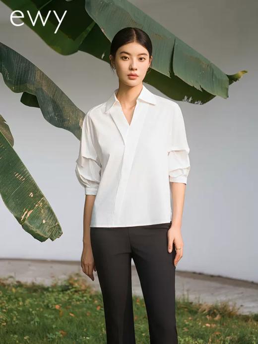 ewy2024春夏新款优雅白色衬衫女通勤上班内搭法式白领复古上衣OL 商品图3