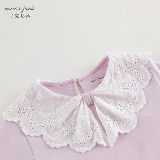 马克珍妮女童甜美镂空花边娃娃领T恤 儿童纯棉秋装新款上衣241176 商品图3
