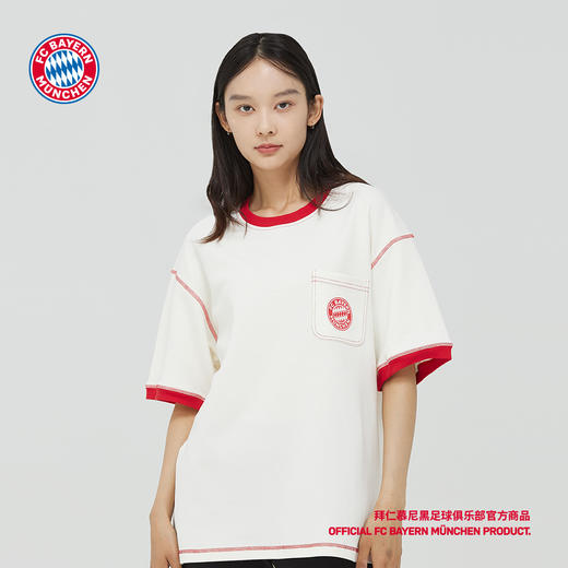 【官方正版】拜仁慕尼黑足球俱乐部|红白拼接线条T恤球迷印花短袖 商品图2