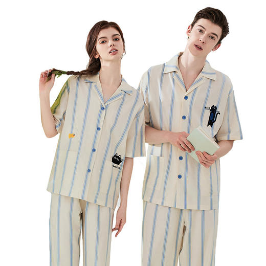 凉感莱赛尔天丝棉短袖长裤男士睡衣男夏季薄款竖条睡衣男士家居服 商品图4