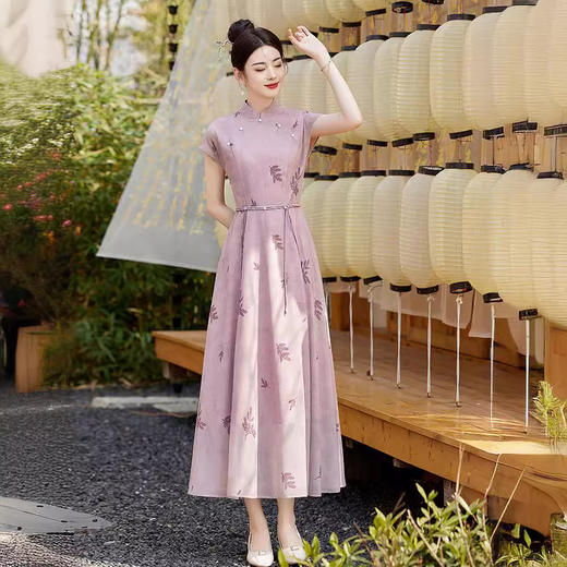 2024夏季上新气质时尚新中式风收腰显瘦印花立领A字连衣裙YBER121 商品图0