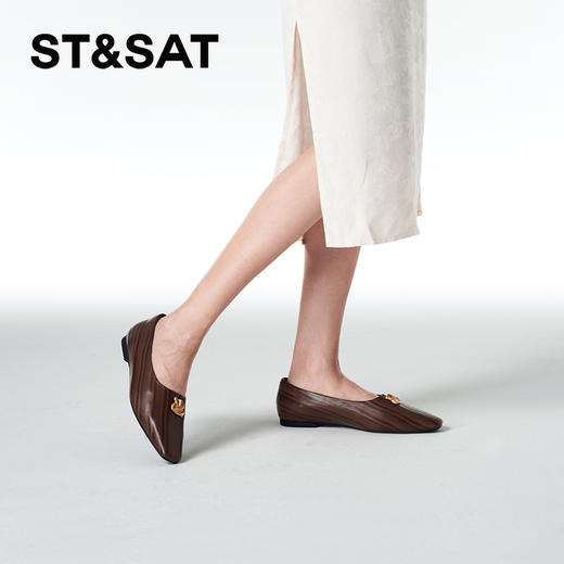 星期六时髦小方头牛皮平底单鞋SSC3111157 商品图4