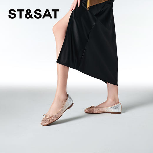 星期六渐变水钻方头蝴蝶结平底单鞋SSC3111086 商品图1