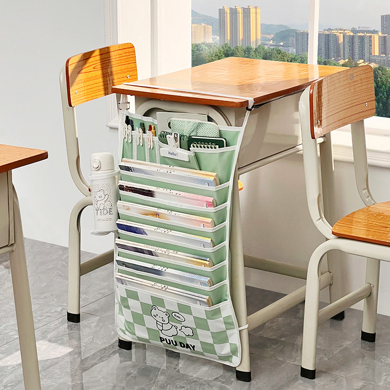 【多分层整理图书！多功能书袋】采用加厚牛津布防水耐用，使用加厚PU防滑垫，挂带，后绑带三重防滑，桌面无扣不硌手，课桌收纳学生教室书桌收纳神器挂书袋Y