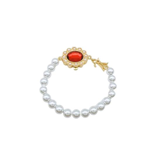 字母细节-金属做日黄铜玻璃珠-合成立方氧化锆 手链-女款白色 商品图3