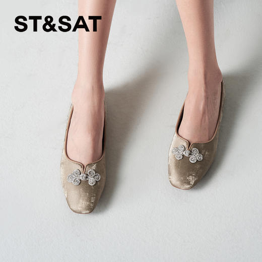 星期六黑色绒面盘口结舒适低跟单鞋SSC3111090 商品图3