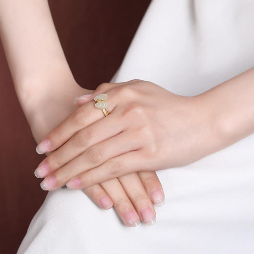 S925纯银镀金和田玉简约蝴蝶开口指环CW 商品图3