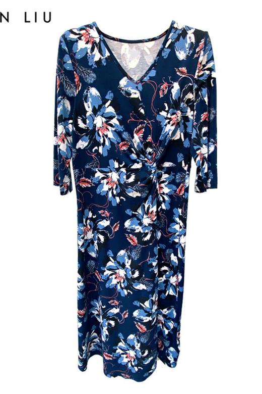 VIVIAN LIU R2427401春女装新款V领腰部打结七分袖针织连衣裙 商品图5