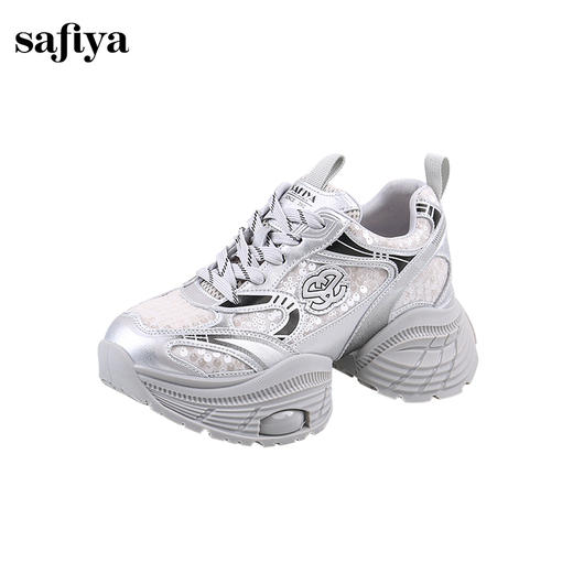 Safiya/索菲娅2024秋 潮酷厚底亮片薄网透气休闲运动增高老爹鞋 SF43112426 商品图6
