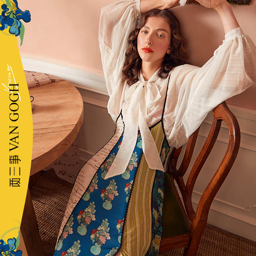 两三事 【春日回信】复古拼布雪纺吊带连衣裙 S23XLY049 商品图0