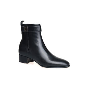 豪麟名鞋进口迪嘉女鞋短靴羊皮革F24378N黑色