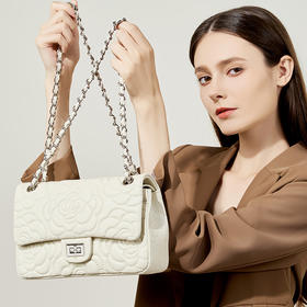 小香风山茶花头层高山羊皮，真皮菱格质感洋气链条包单肩斜挎包QSL- 2780