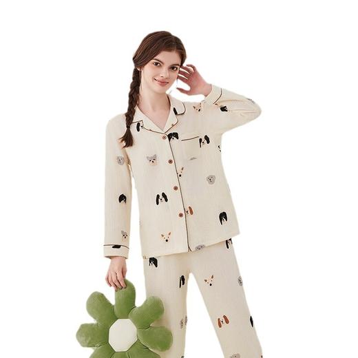 A类纯棉睡衣裙女夏季双层绉布可爱萌狗印花全棉睡衣家居服可外穿 商品图4