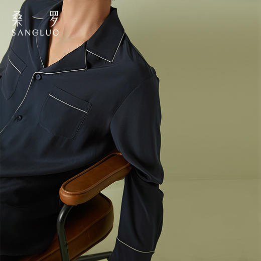 桑罗真丝睡衣套装男休闲宽松舒眠家居服两件套可外穿100%桑蚕丝 商品图3
