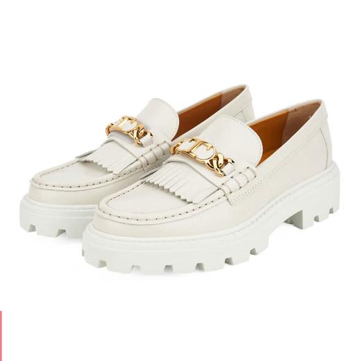 TOD'S 托德斯 24新品 女士牛皮金属T形链条扣流苏乐福鞋 奶油色 XXW08J0GF80RXN B015 商品图0