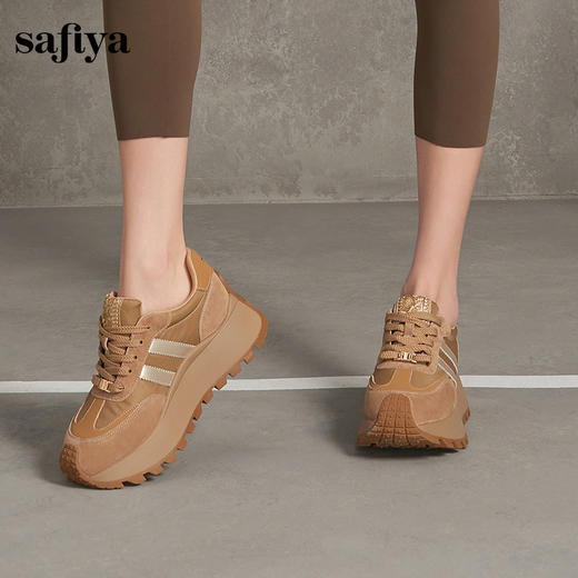 Safiya/索菲娅2024秋复古松糕拼色轻便百搭增高运动休闲阿甘鞋 SF43112099 商品图5