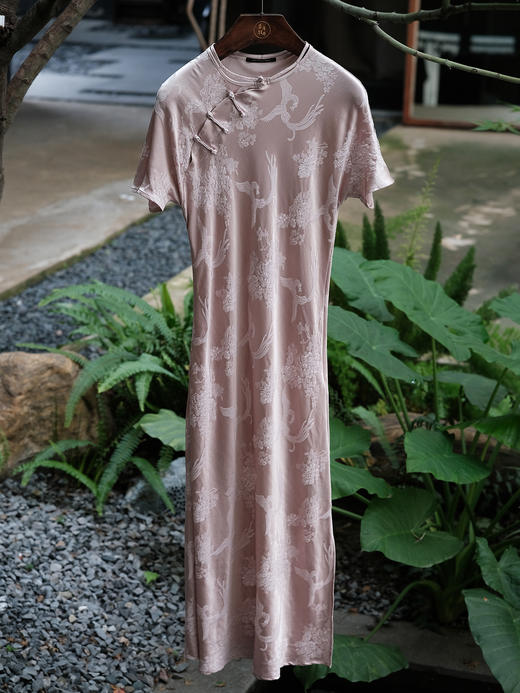 盛唐牡丹 |小凤凰纹冠乐绉短袖旗袍裙 商品图0